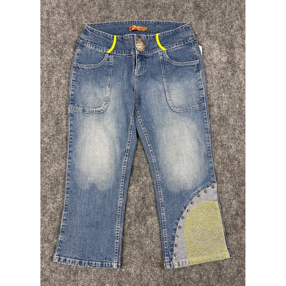 VTG Apple Bottoms Capri Jeans Light Wash Rhinestone Studs‎ Blue Size 8 NEW